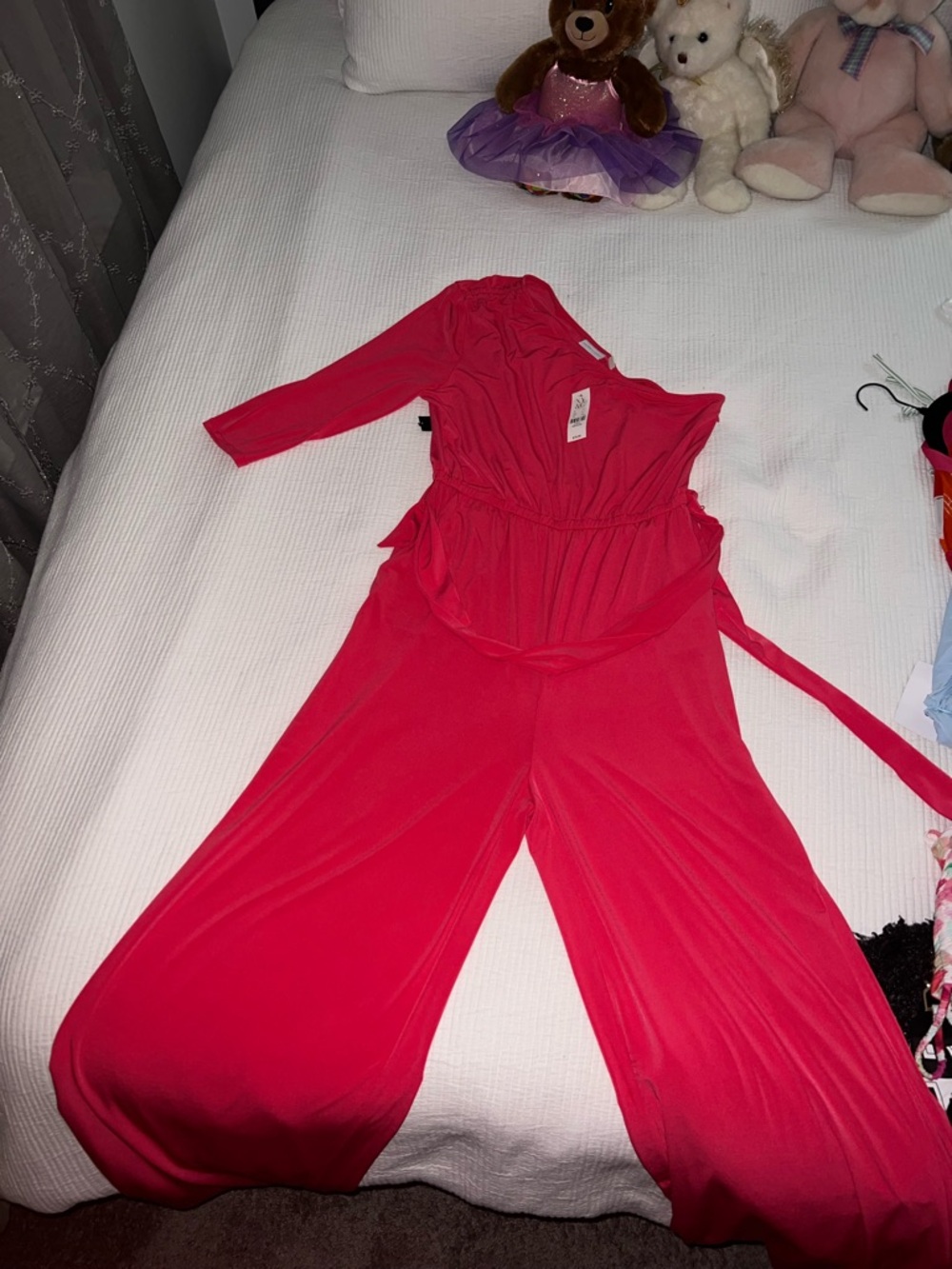 New York & Company Hot Pink One-Shoulder Jumpsuit